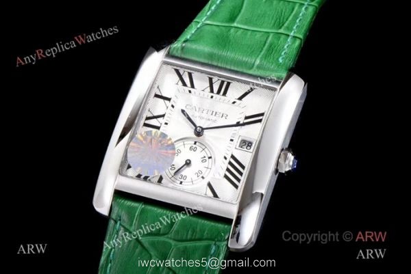 Swiss Grade Cartier Tank 1904MC Mens Watches SS Green Strap 3