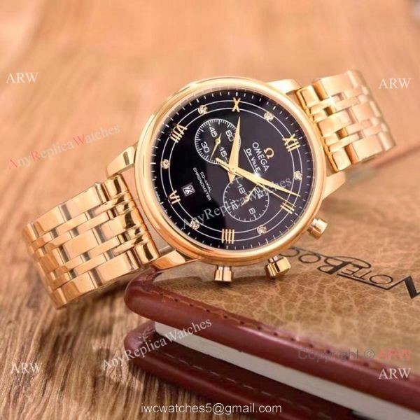 Best Quality Omega De Ville Fake Watches Yellow Gold Chronograph 3