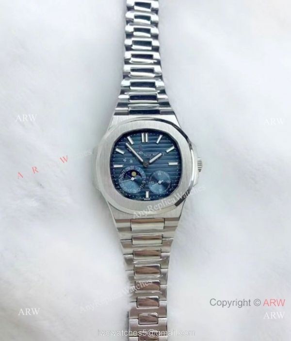 Fake Patek Philippe Nautilus Moon phase Watch SS Blue Face 3