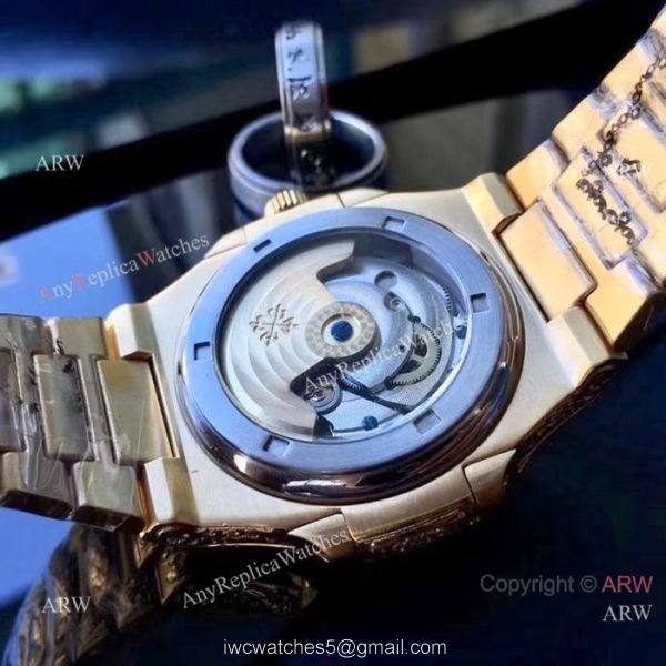 Patek Philippe Nautilus Replica Watches Yellow Gold Blue Dial 3
