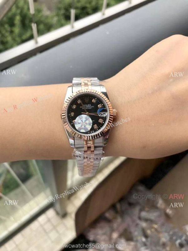 Rolex Datejust 31mm Copy watches 2-Tone Rose Gold Green Micro Face 3