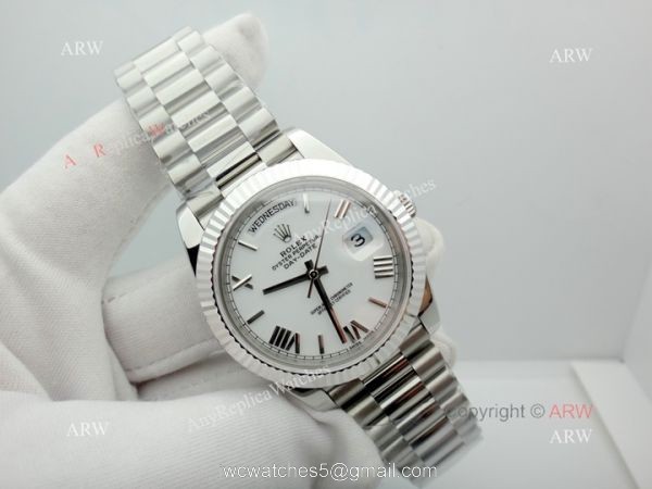 Stainless Steel White Dial DayDate II Rolex Presidential 41mm Replica Watch EWF Swiss 3255 3