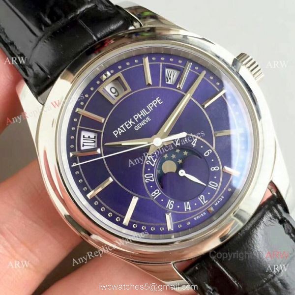 (KM)Replica Patek Philippe Complications Annual Calendar Swiss Watch SS Blue Dial 3