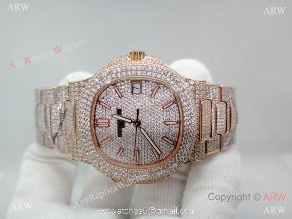 Highest Quality Patek Philippe 5719 Nautilus Jumbo Watch Rose Gold Full Diamond 3