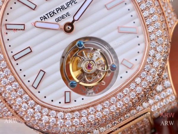 Swiss Replica Patek Philippe Nautilus Jumbo R8 Watch Rose Gold Iced Out 3