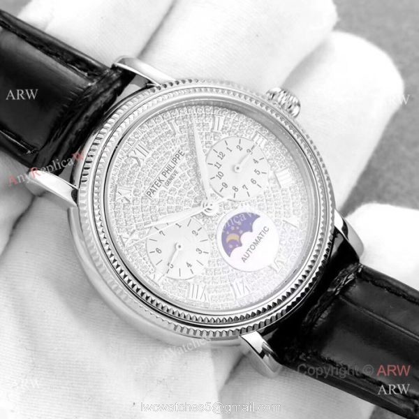Fake Patek Philippe Complications SS Diamond dial Watch Swiss 9100 3