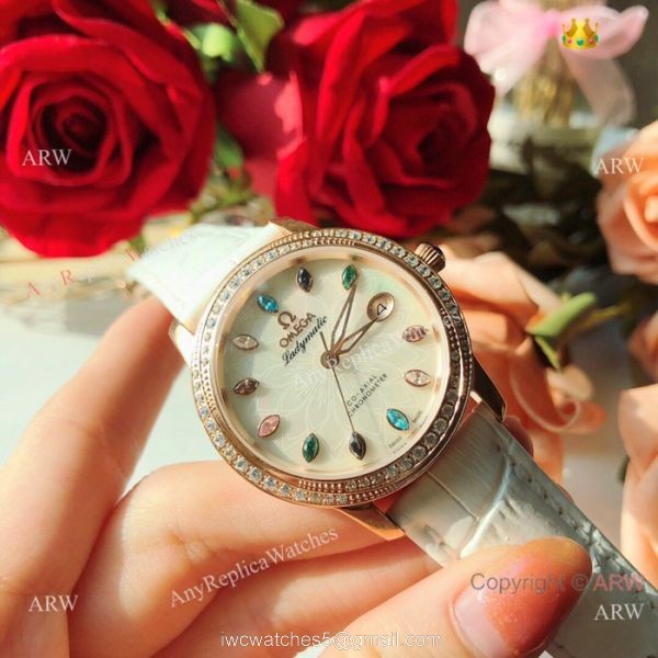 Omega ladymatic Diamond Watches New Replica Omega Watch White Face Rose Gold 3