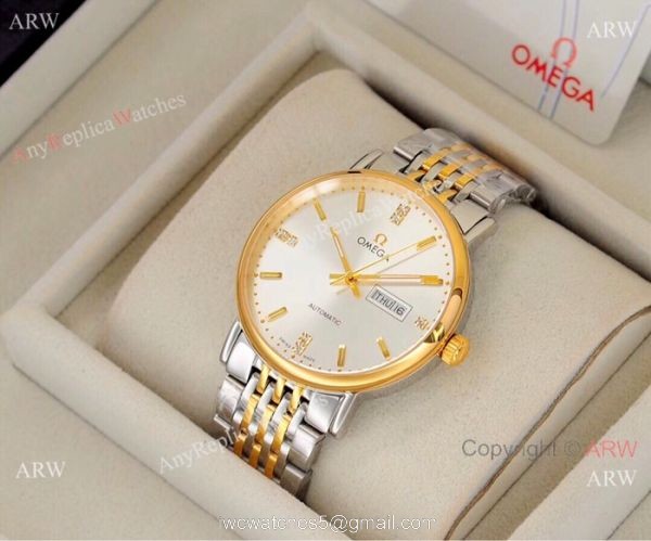 Fake Omega day date Automatic Watch 2-Tone Silver Dial 3