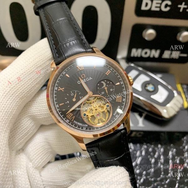 New Replica Omega Complications Moon Phase SS Black Dial Watches 42mm 3