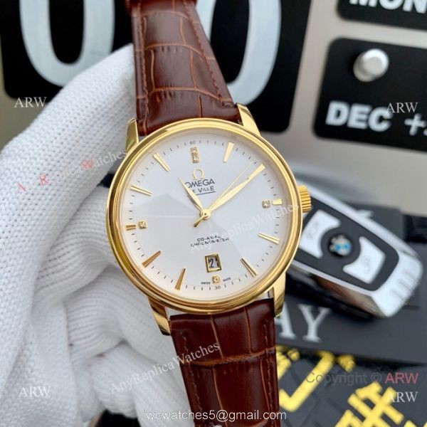 Clone Omega De Ville SS Black Leather Strap Watches 42mm 3