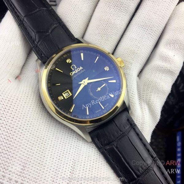 New Omega seamaster 41mm watches Gold Bezel Brown Leather Band 3
