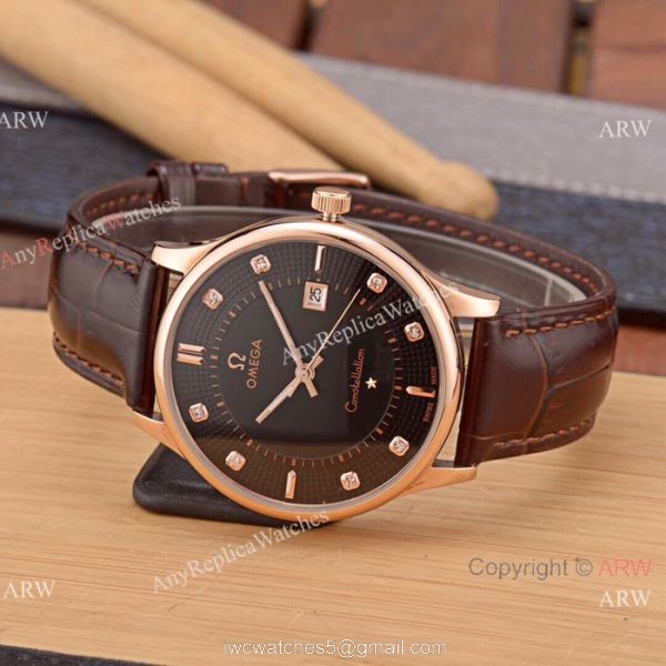 New Replica Omega Constellation 41mm Watch SS Black Leather Strap 3