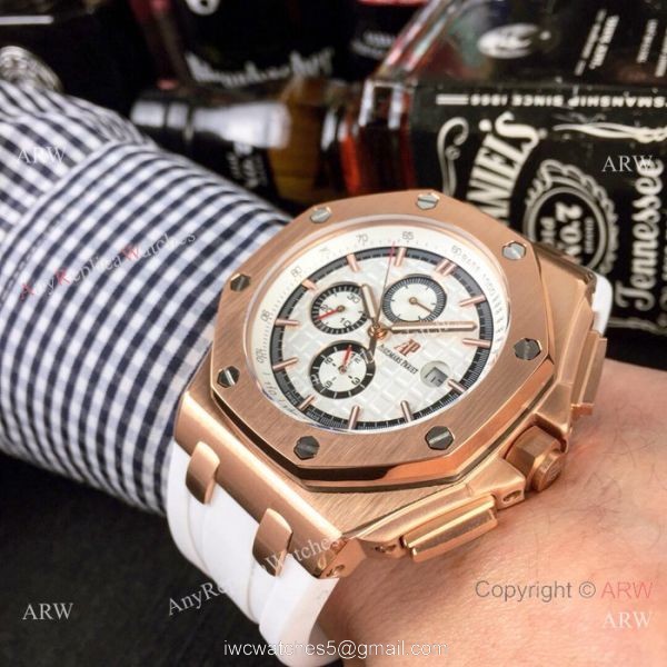Replica Audemars Piguet Royal Oak Offshore 44mm Watch Rose Gold White 3