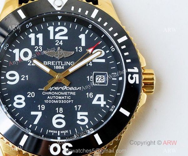 Swiss Breitling Superocean II Mens Watch Yellow Gold Blue Ceramic Bezel 3