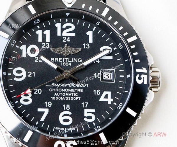 Swiss Copy Breitling Superocean II Sapphire Glass Watch Silver Case Blue Face 3