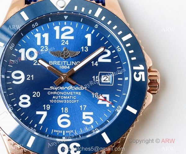 Swiss Replica Breitling Superocean II Black Dial Rose Gold Watch New 2019 3
