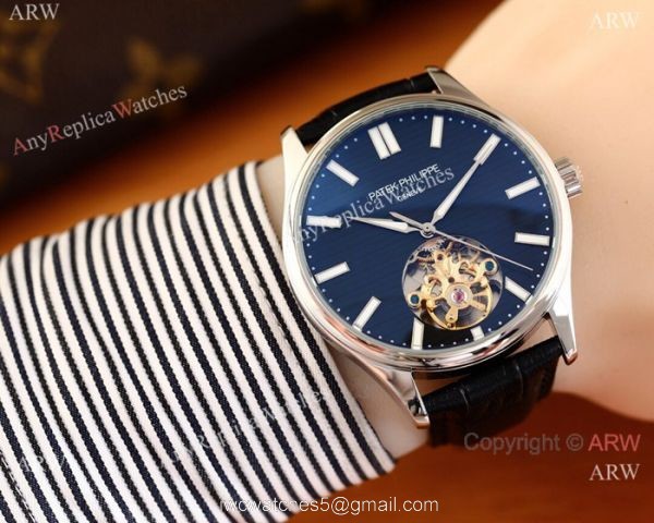 Patek Philippe Calatrava Copy Watches Two Tone Rose Gold Black Face 3