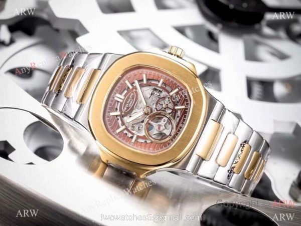 Clone Patek Philippe Skeleton Watches Two Tone Rose Gold 40mm 3