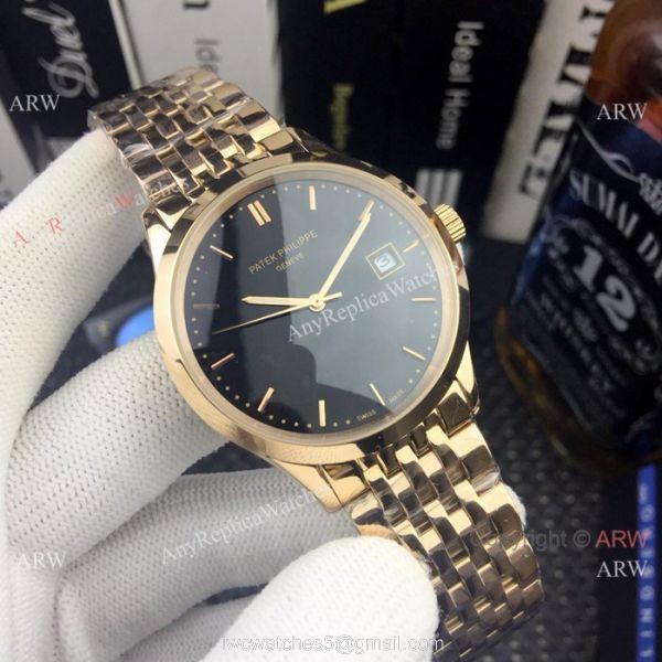 Patek Philippe Calatrava Men Watch Black Dial Two Tone Rose Gold 3