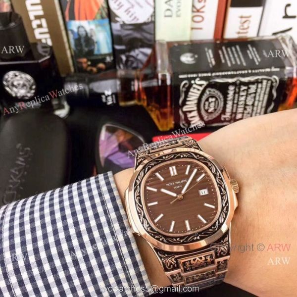 Clone Patek Philippe Nautilus White Face Rose Gold Tattoo Watch 40mm 3