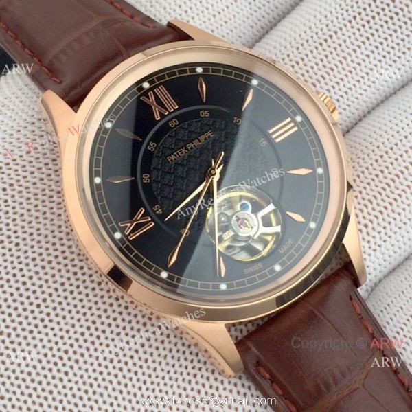 Copy Patek Philippe Tourbillon Men Watch Black Case Red Hand 3