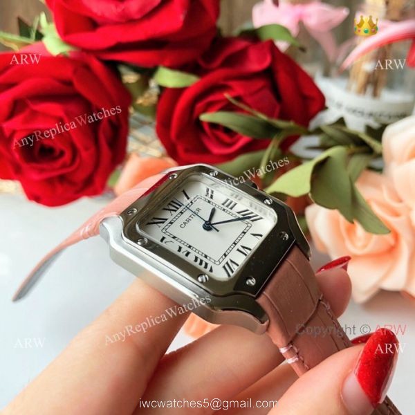 New Style Santos Cartier Watch Lady Pink Leather Strap 3