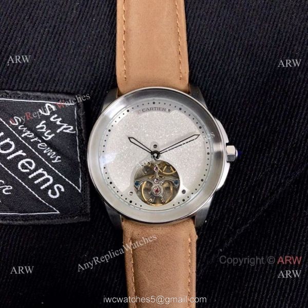 New Copy Calibre de Cartier Tourbillon watch Black Leather Band 3
