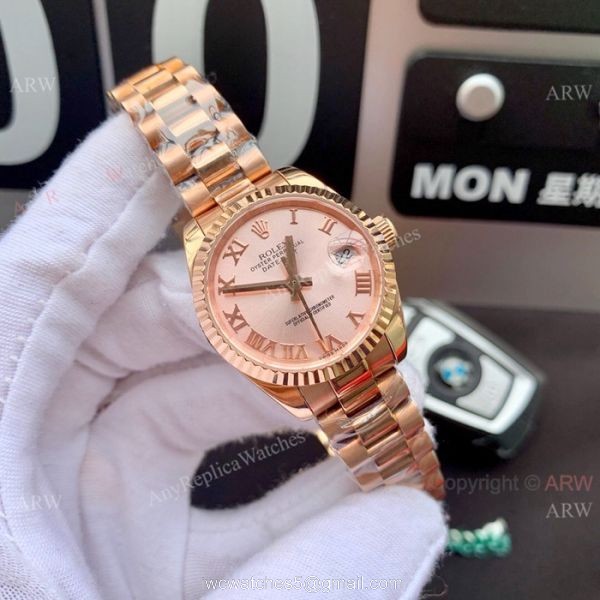 Swiss Replica Presidential Rolex Datejust 28mm Watch White MOP Dial Gold President 3