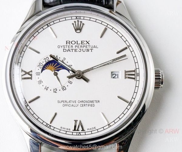 Swiss 8217 Rolex Datejust Moonphase replica Watch White Dial Gold Sticks 3