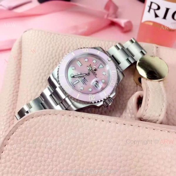 Replica Pink Rolex Submariner Stainless Steel Pink MOP dial Watch 3