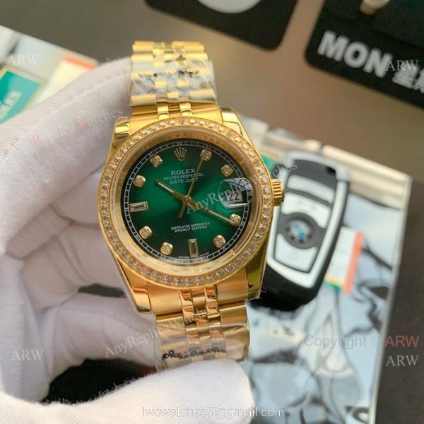 Two Tone Green Face Replica Rolex Datejust Jubilee Watch Asia 8215 Movement 3