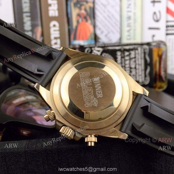 Yellow Gold Rolex Daytona Rubber Strap Replica Watch Mens 40mm 3