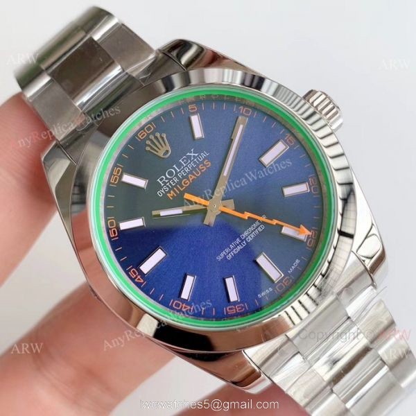 AR Replica Rolex Milgauss ETA2824 Stainless Steel Blue Dial Watch Swiss Made 3