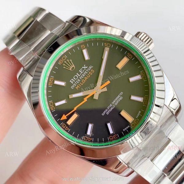 1:1 AR Replica Rolex Milgauss ETA 2824 Watch 904L Steel Black Dial 3
