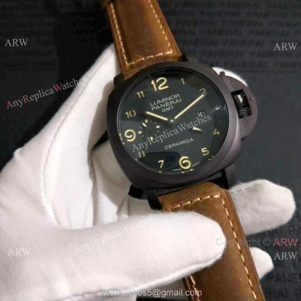 Fake Luminor Panerai GMT Ceramica Black Steel watch PAM0441 3