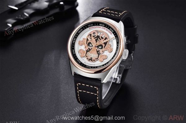Replica Pagani Design Rose Gold Bezel Skeleton Skull Face Watch 3