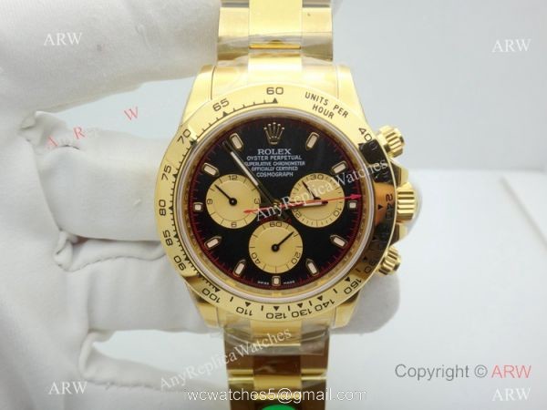 Swiss Rolex Daytona V2 904L Yellow Gold Black Dial watch AR Replica Watches 3
