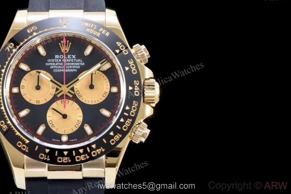 Rolex Daytona Swiss 4130 V2 Yellow Gold Black Rubber Strap Watch AR Replica Watches 3