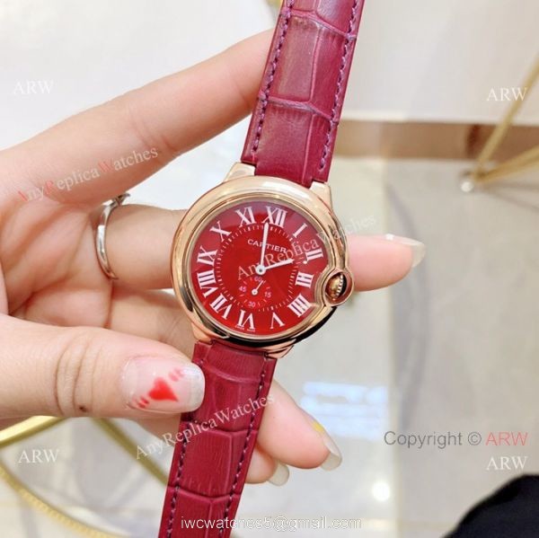 Red Dial Rose Gold Ballon Bleu Cartier Watch Lady 36mm 3