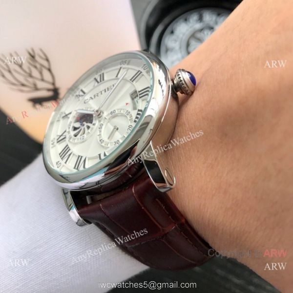 Copy Cartier Rotonde De Stainless Steel White Dial 42mm Watch 3