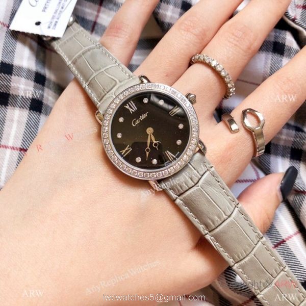 Copy Cartier Rose Gold Black Dial Watch 33mm Ladies 3