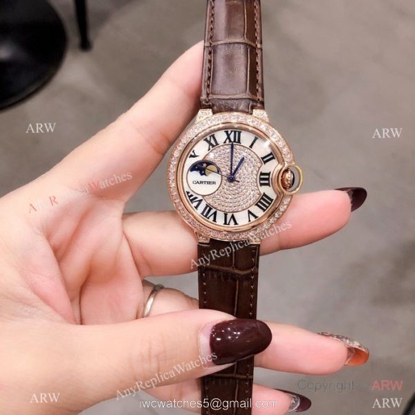 Fake Cartier Ballon Bleu Rose Gold Diamond Watches 36mm Lady 3