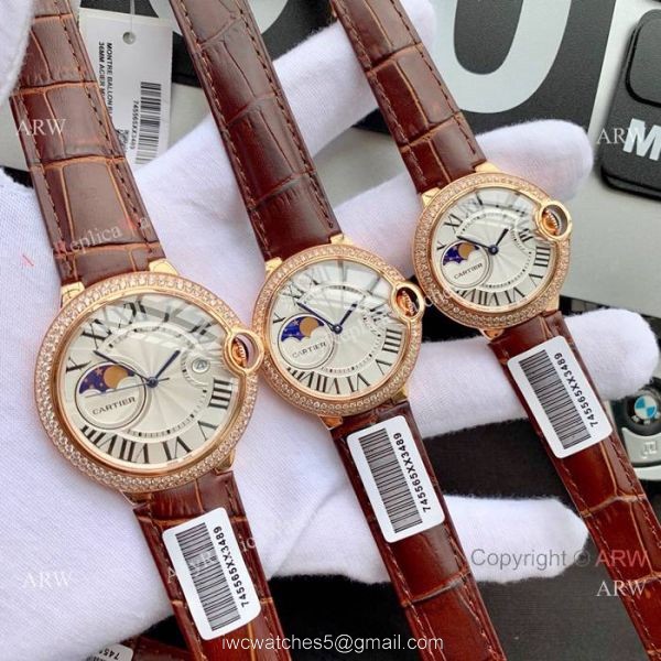 Copy Cartier Ballon Bleu Moon phase Diamond Watch Quartz Movement 3