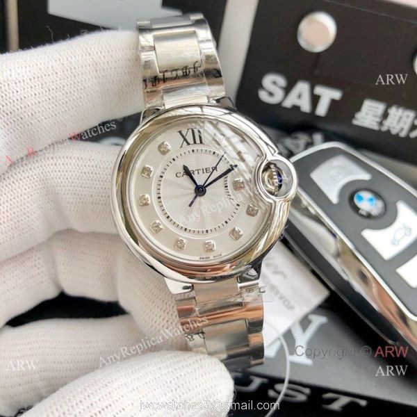 Ballon Bleu Cartier Quartz watch Copy Stainless Steel White Mop Face 33mm 3