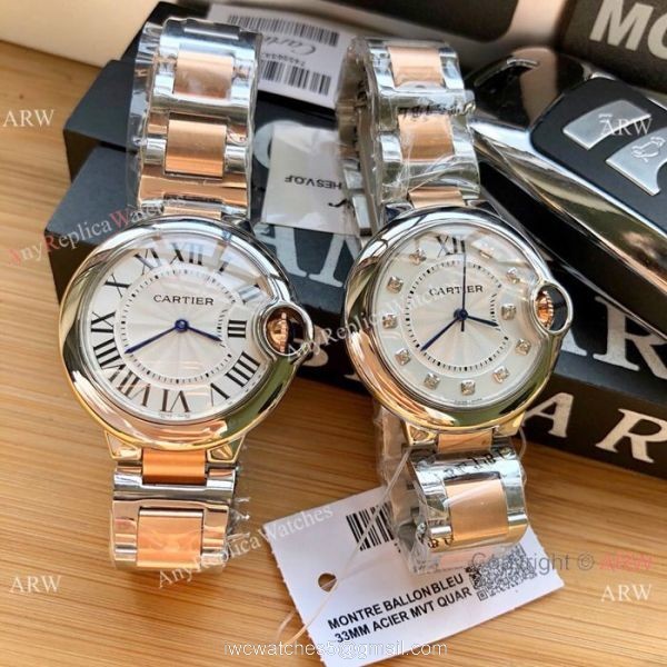 Cartier Ballon Bleu 33mm 2-Tone Rose Gold Silver Dial Womens Fake Cartier Watch 3