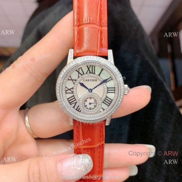 Fashion Cartier Watch Lady Diamond Bezel Black Leather Strap 3