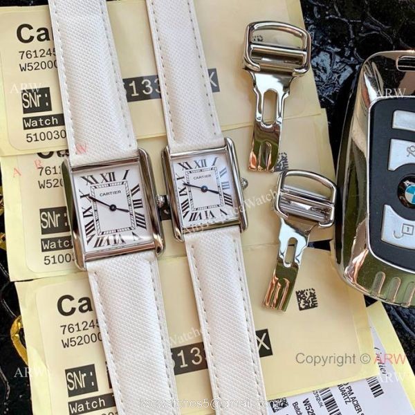 Cartier Solo Tank Quartz Watch SS Orange Leather Band 3