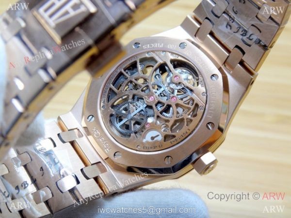 JF Fake Audemars Piguet Royal Oak Rose Gold Skeleton Watch 3