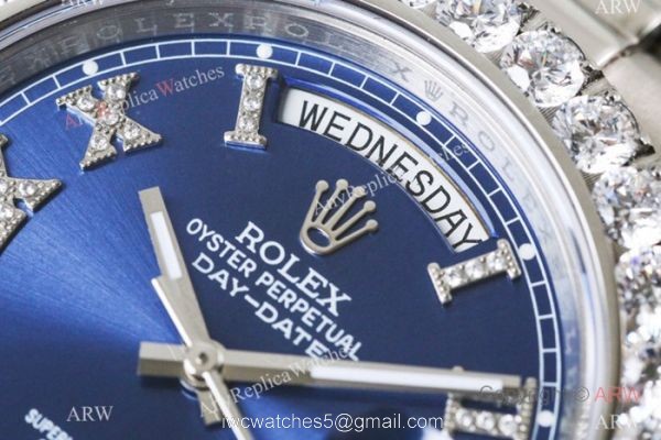 N9 Swiss 2836 Stainless Steel Blue Dial Rolex Presidential 41mm Replica Watch 3