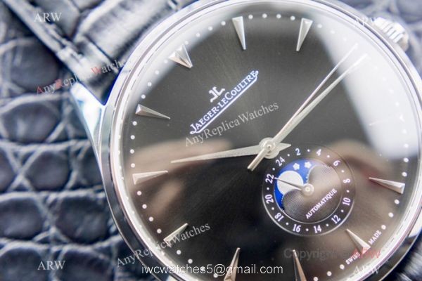Swiss Grade Jaeger LeCoultre Master Ultra Thin Moon SS Black Face Watch 39mm 3